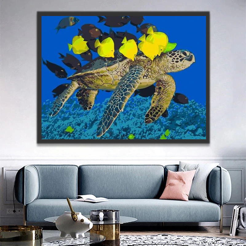 Sea Turtle and Yellow Fish Paint by Numbers