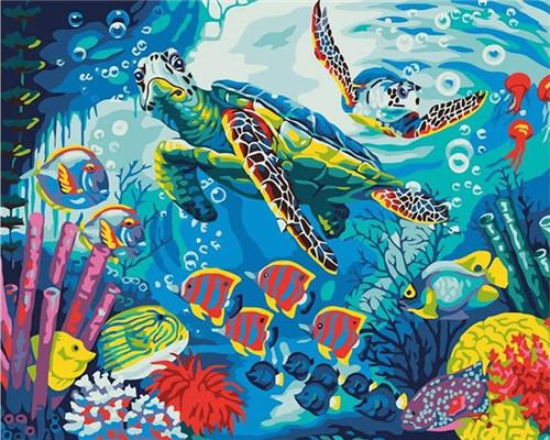 Sea Turtles and Fish Paint by Numbers