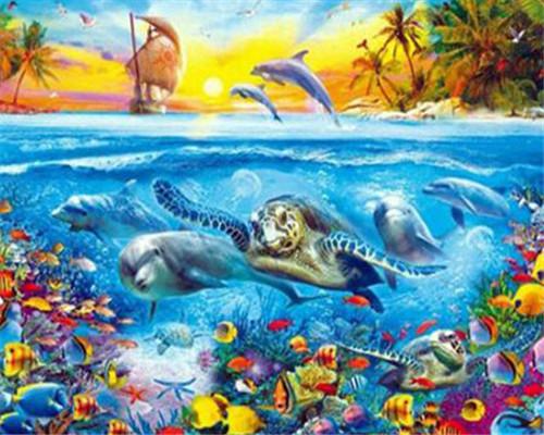 Sea Turtles, Fish and Dolphins Paint by Numbers