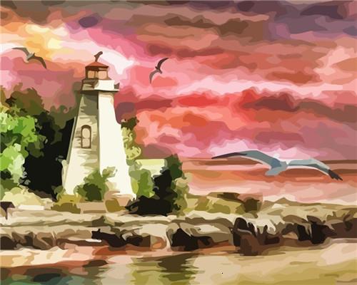 Seagulls and Lighthouse Paint by Numbers