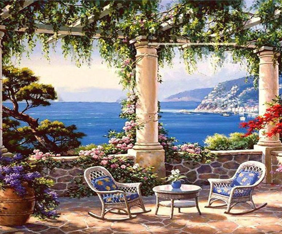 Seaside Sitting and Floral View Paint by Numbers