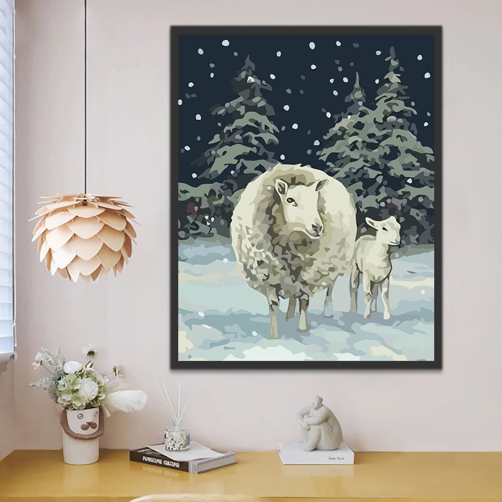 Sheep in the Snow Paint by Numbers