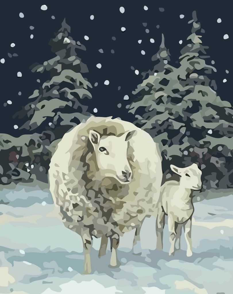 Sheep in the Snow Paint by Numbers