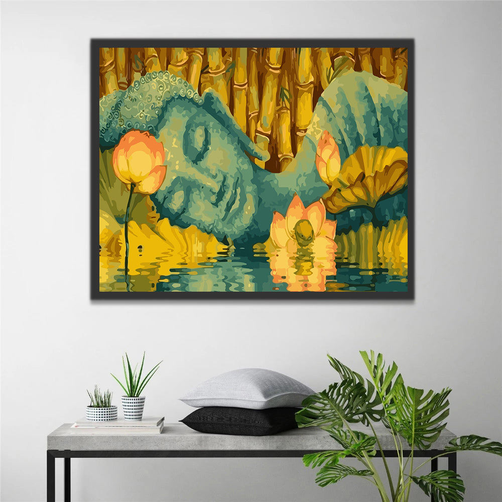 Sleeping Buddha and Lotus Pond Paint by Numbers