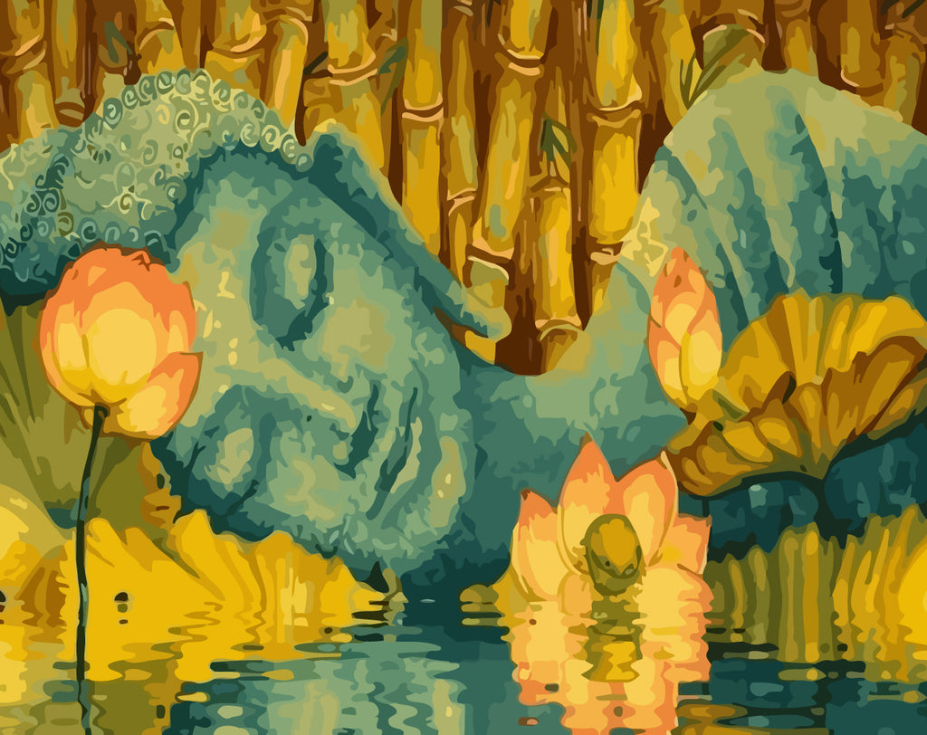 Sleeping Buddha and Lotus Pond Paint by Numbers