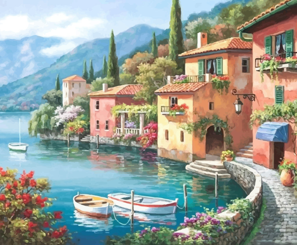 Small European Town by the Sea Paint by Numbers