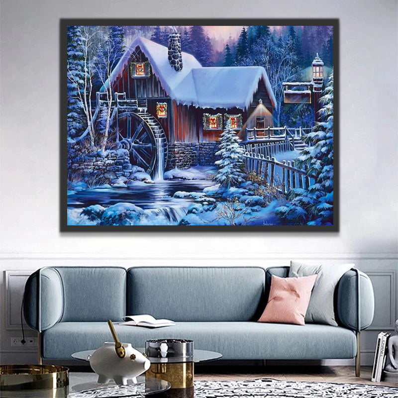 Snow Covered Country House Paint by Numbers