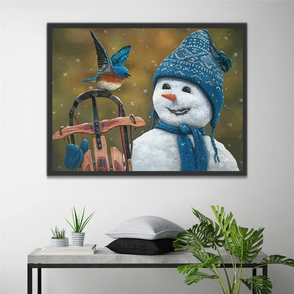 Snowman and Blue Bird Paint by Numbers