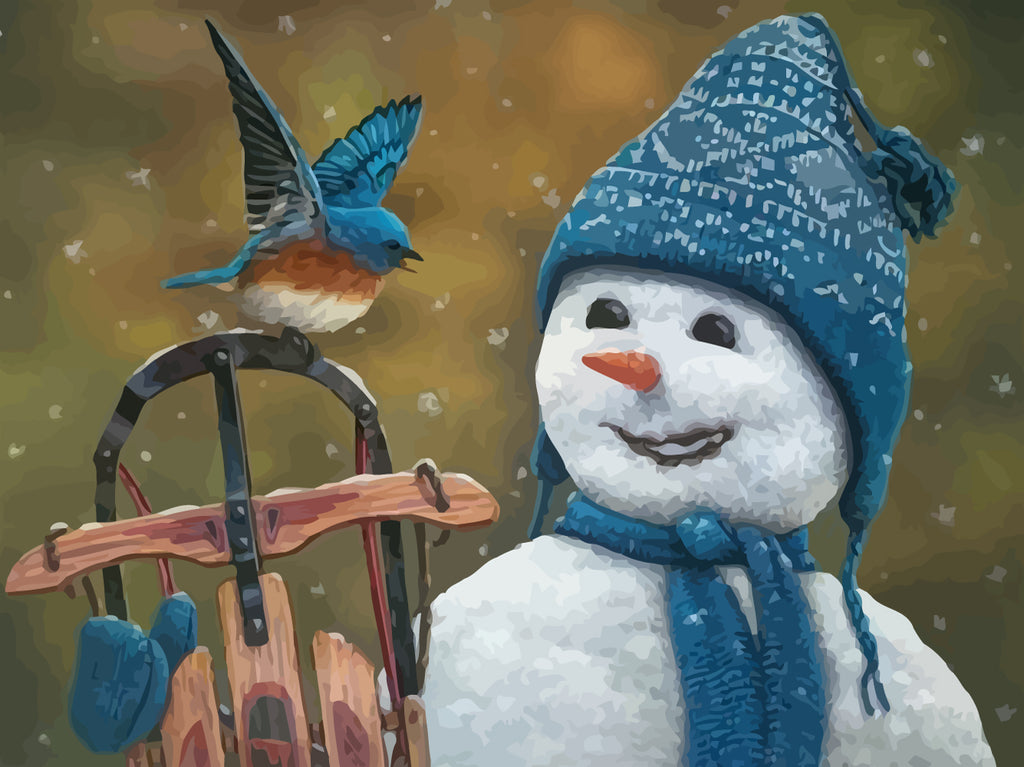 Snowman and Blue Bird Paint by Numbers