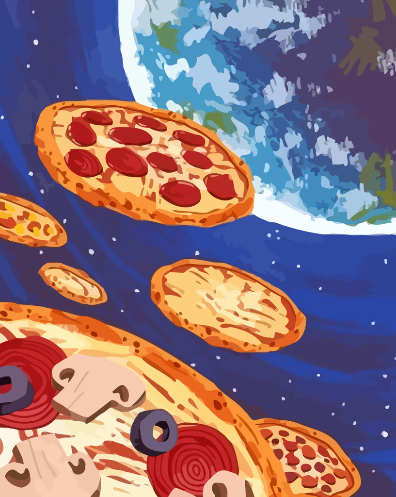 Space Earth Pizza Paint by Numbers