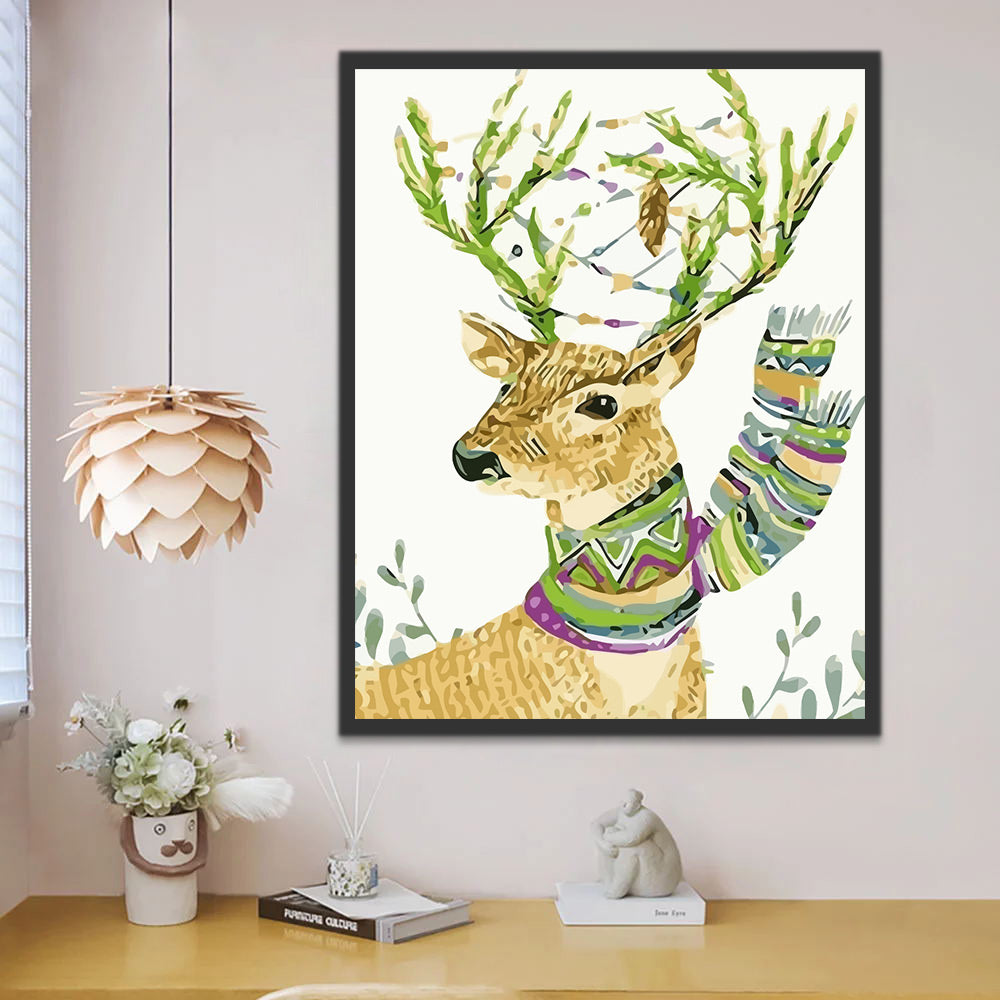 Spring Deer with Green Scarf Paint by Numbers