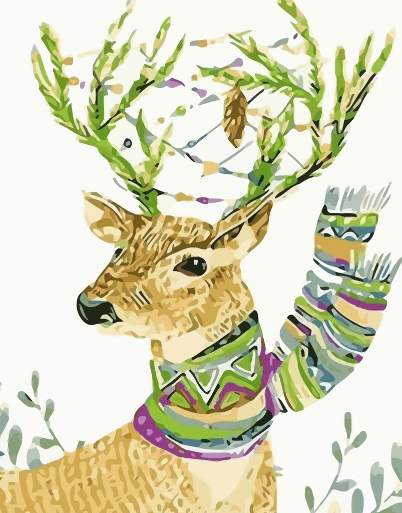 Spring Deer with Green Scarf Paint by Numbers