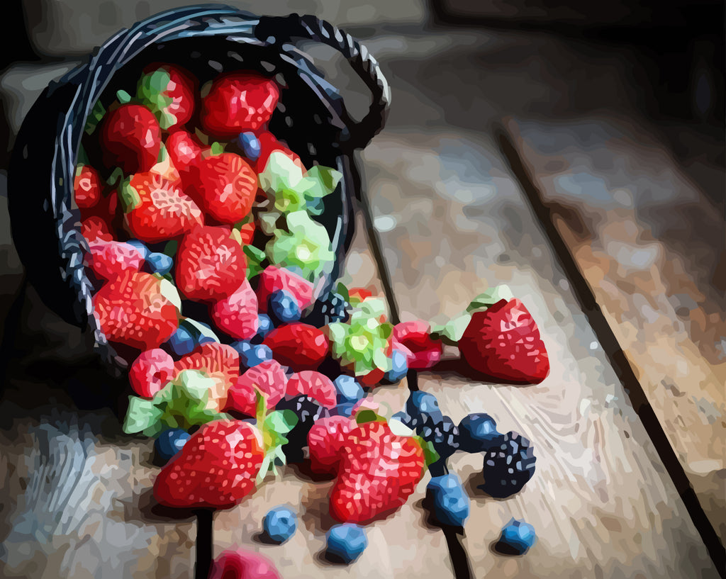 Strawberries and Blueberries on the Ground Paint by Numbers