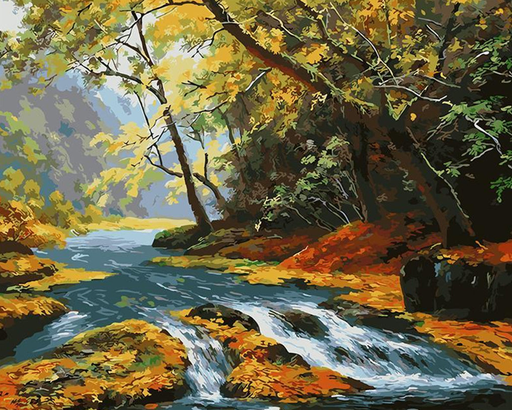 Stream in the Forest Paint by Numbers