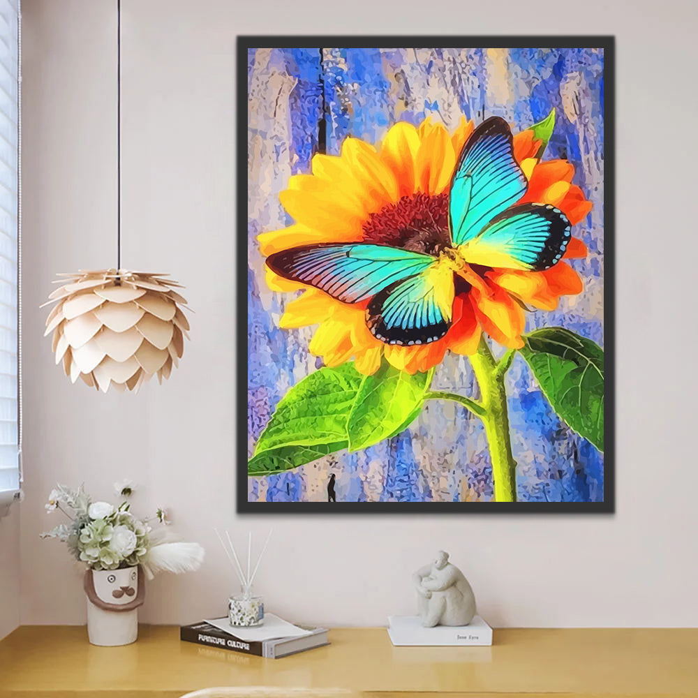 Sunflower and Blue Butterfly Paint by Numbers