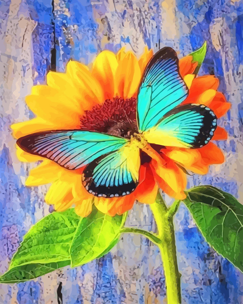 Sunflower and Blue Butterfly Paint by Numbers