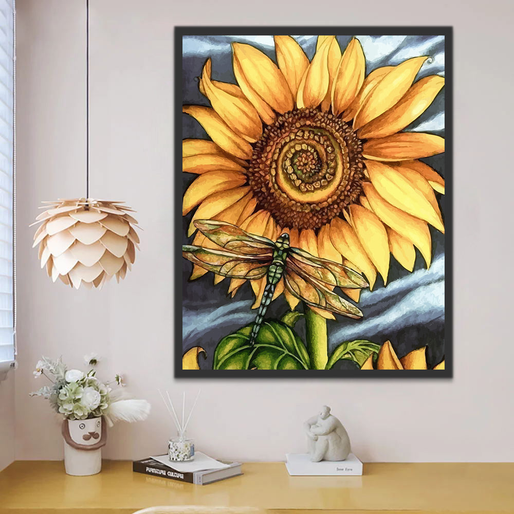 Sunflower and Dragonfly Paint by Numbers