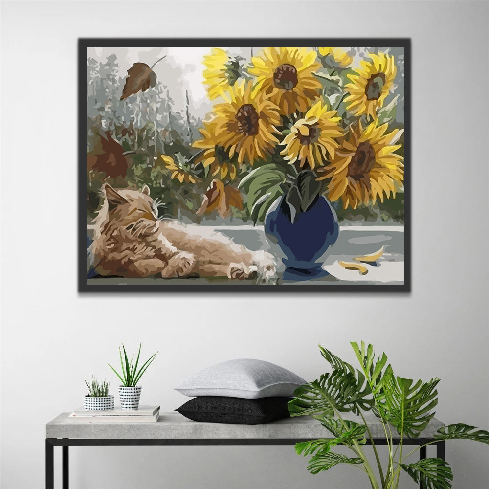 Sunflowers and Cat Paint by Numbers