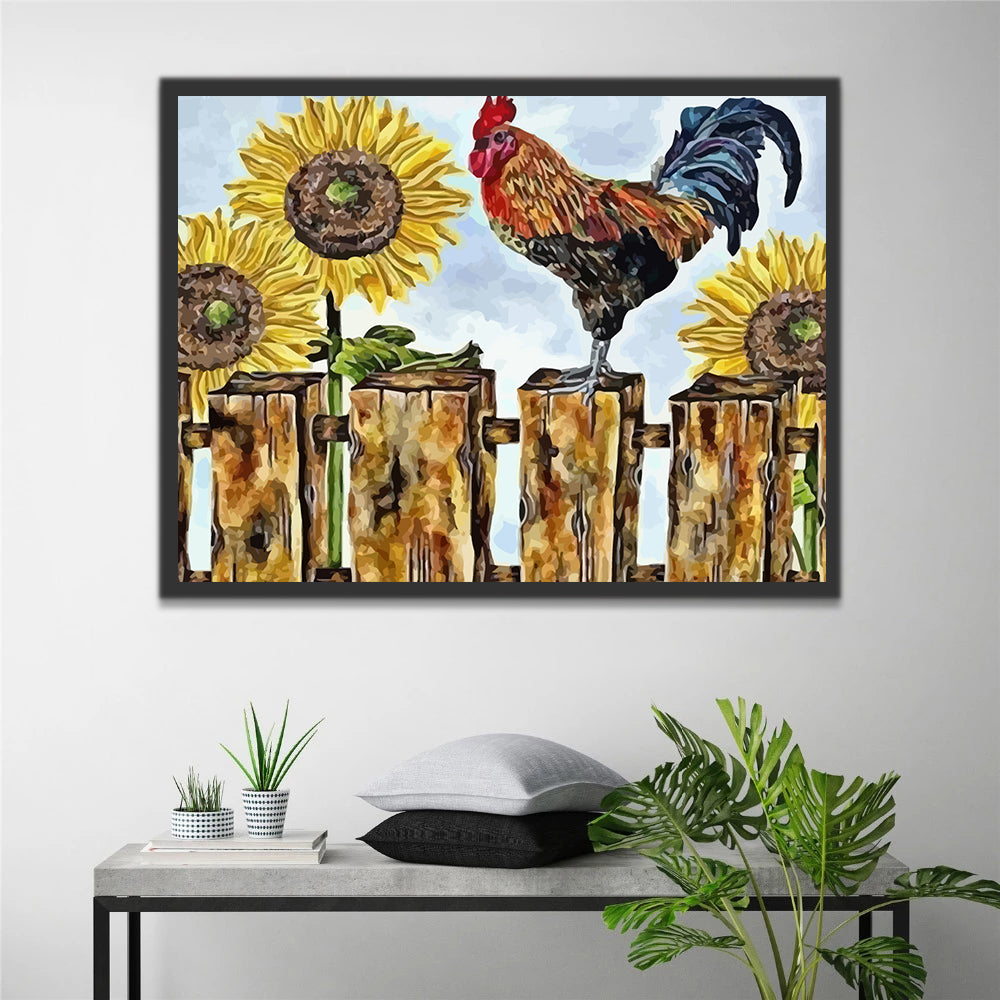 Sunflowers and Rooster Paint by Numbers