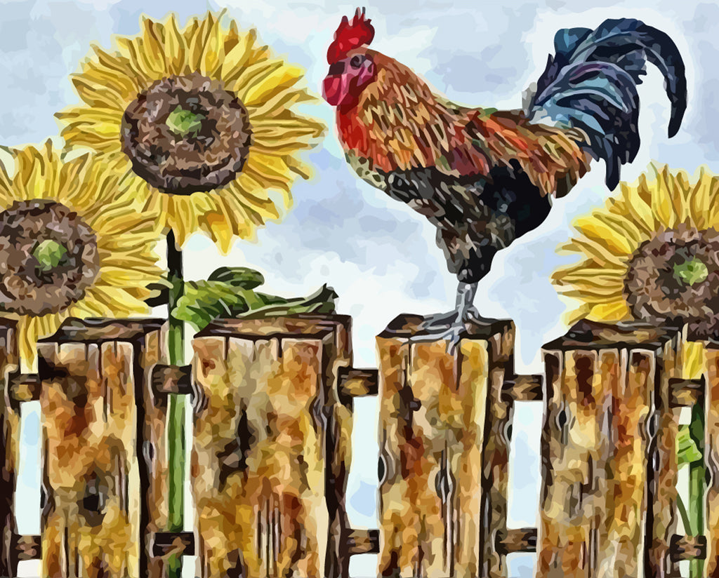 Sunflowers and Rooster Paint by Numbers