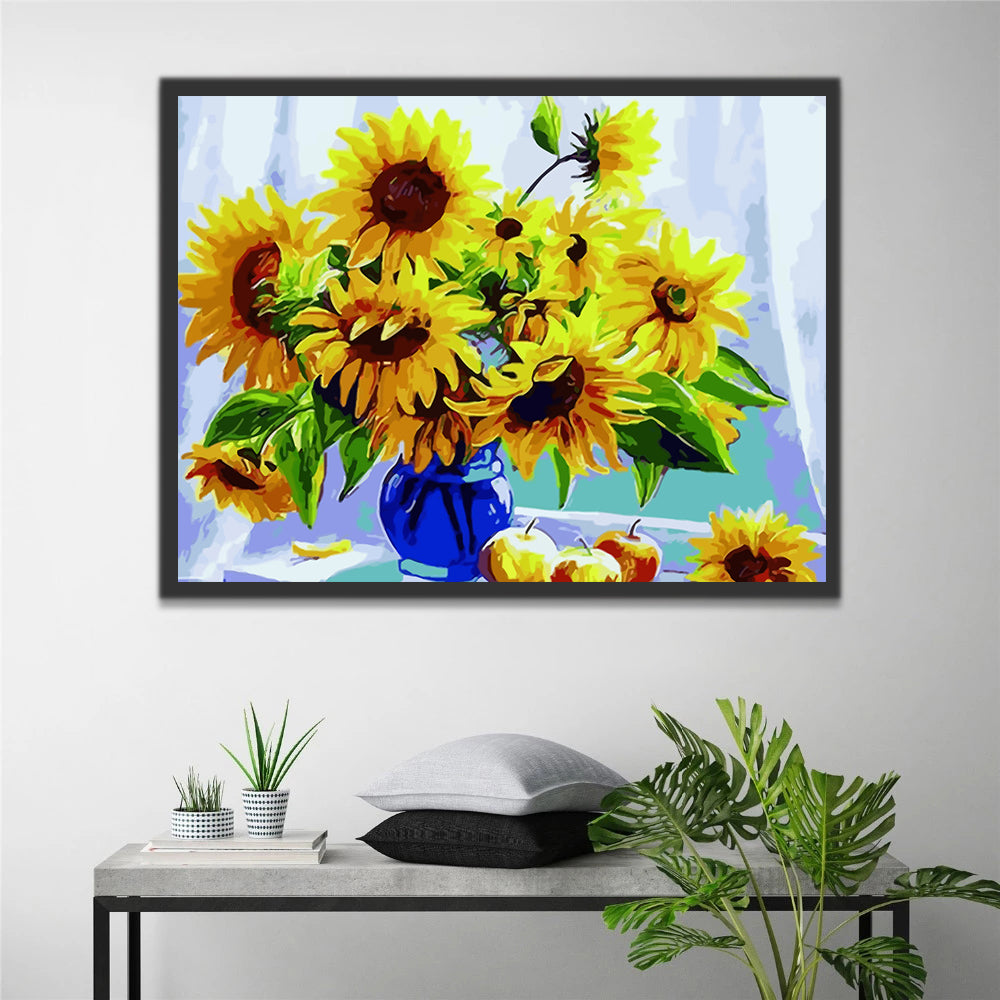 Sunflowers in Blue Vase Paint by Numbers