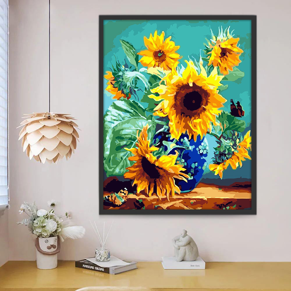 Sunflowers in Blue Vase Paint by Numbers