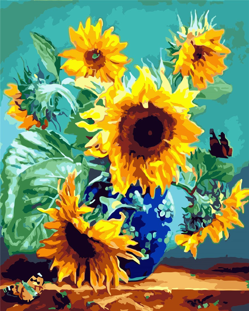 Sunflowers in Blue Vase Paint by Numbers