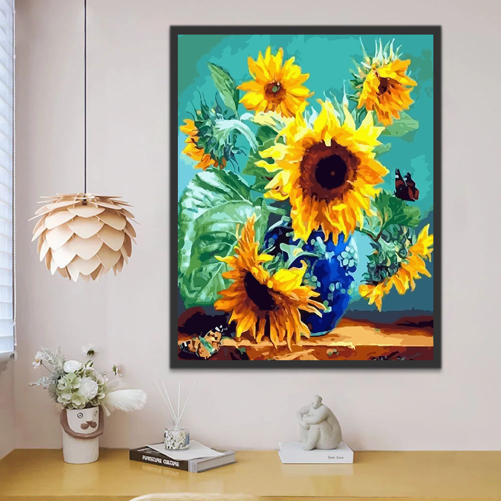 Sunflowers in Blue Vase Paint by Numbers