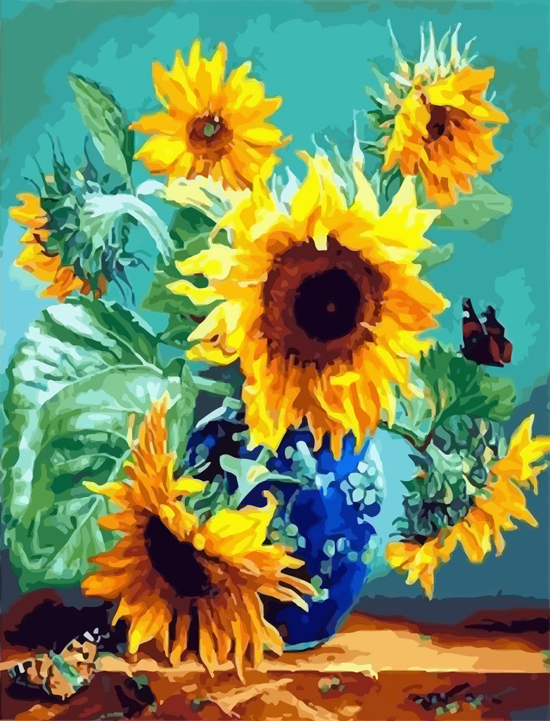 Sunflowers in Blue Vase Paint by Numbers