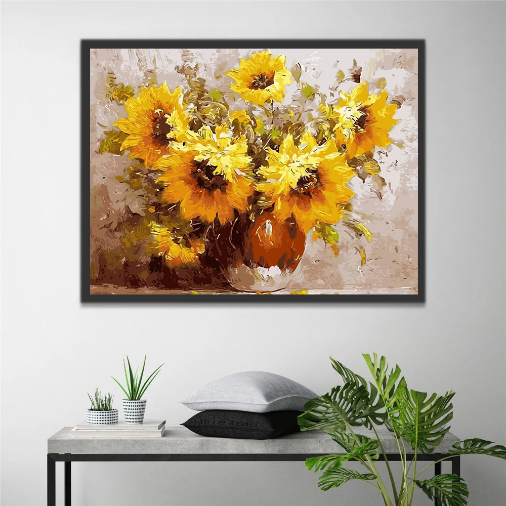 Sunflowers in Pottery Vase Paint by Numbers