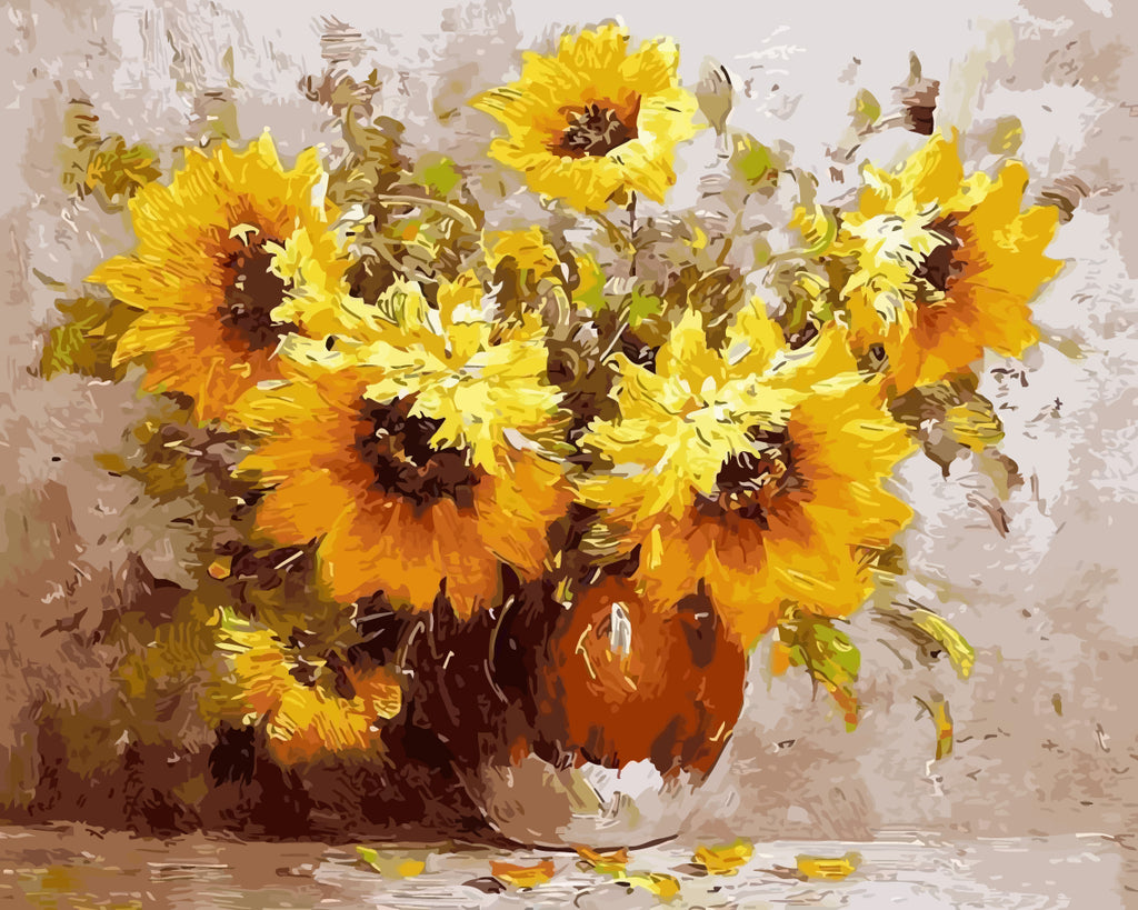 Sunflowers in Pottery Vase Paint by Numbers