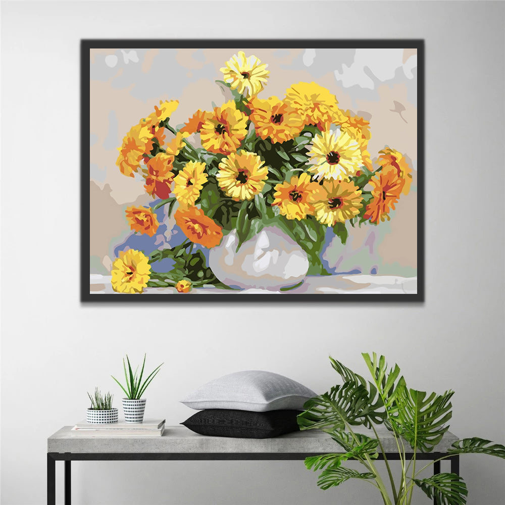 Sunflowers in White Vase Paint by Numbers