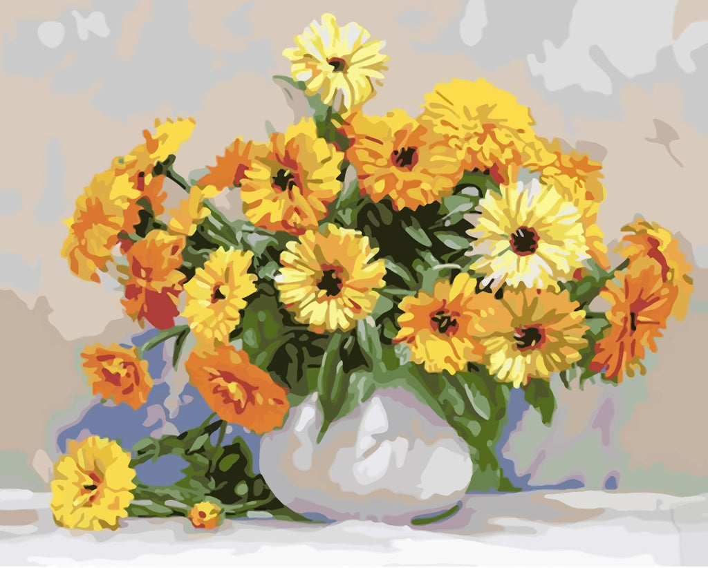 Sunflowers in White Vase Paint by Numbers