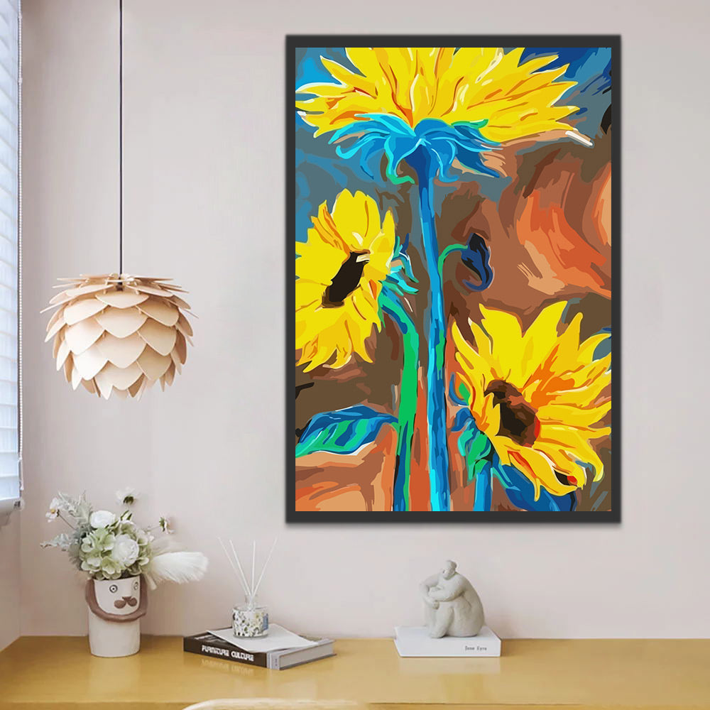 Sunflowers with Blue Branch Paint by Numbers