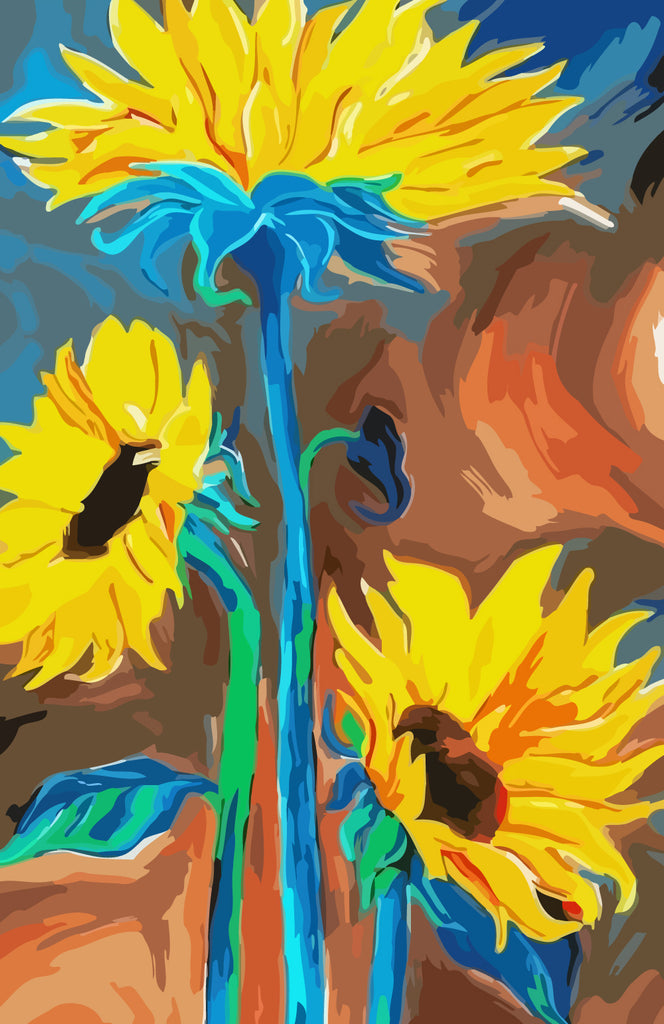 Sunflowers with Blue Branch Paint by Numbers