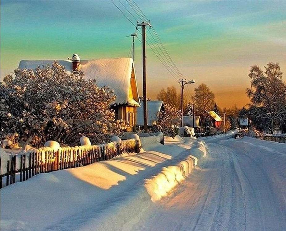 Sunshine on the Snowy Street Paint by Numbers