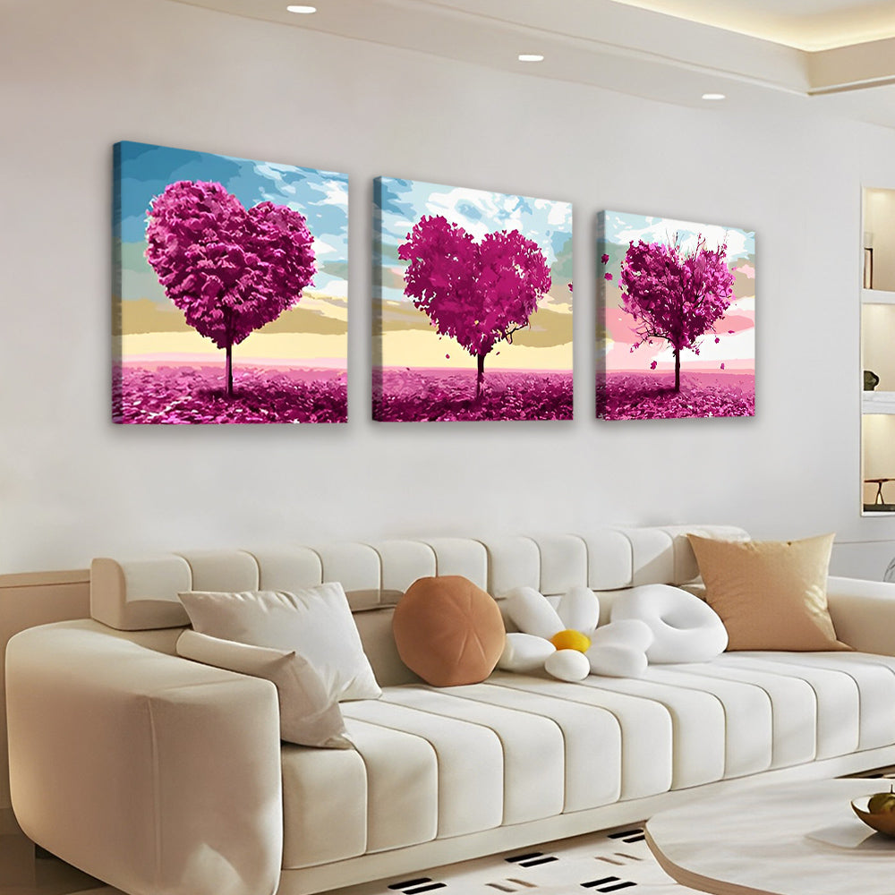 Three Purple Heart-Shaped Trees 3 Pack Paint By Numbers