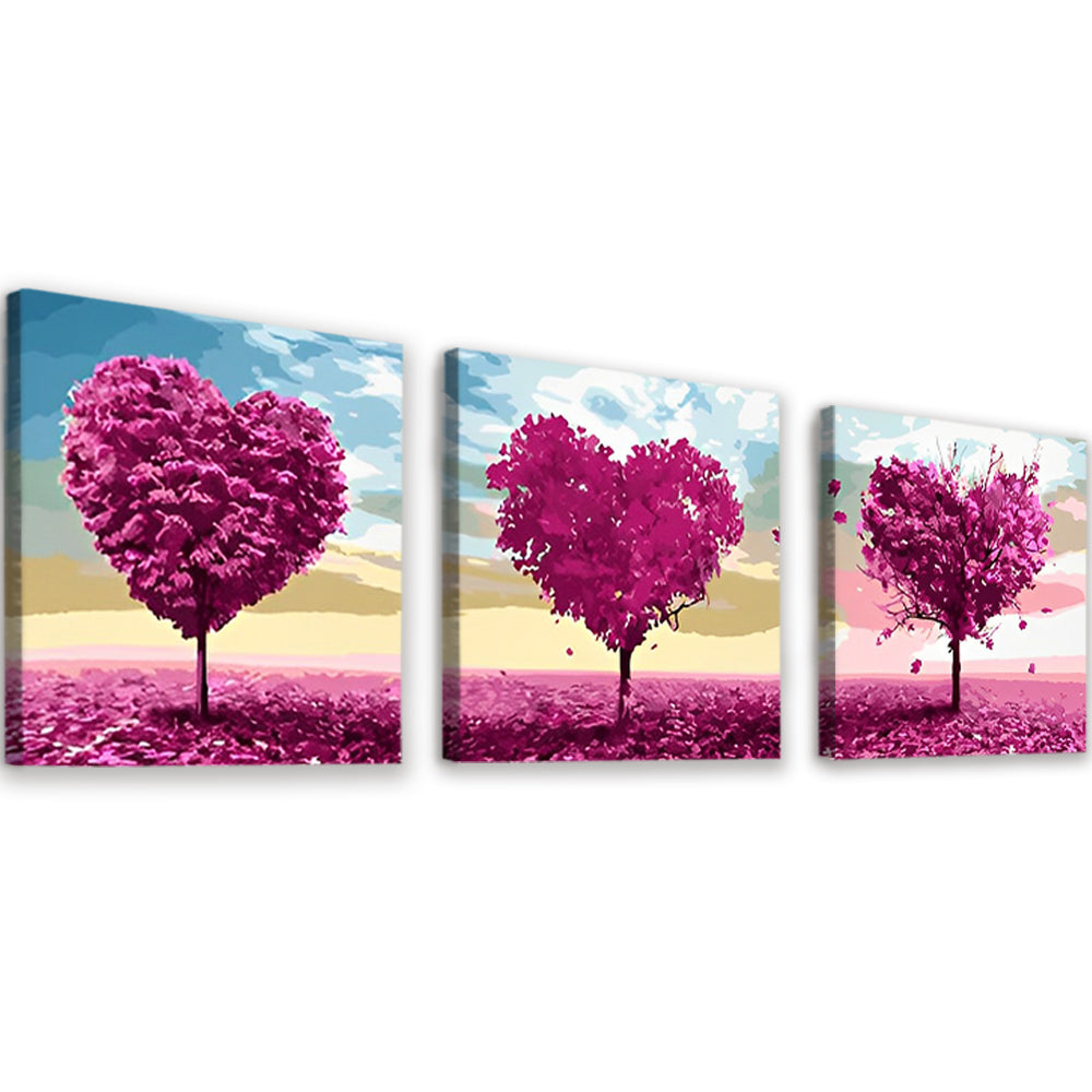 Three Purple Heart-Shaped Trees 3 Pack Paint By Numbers