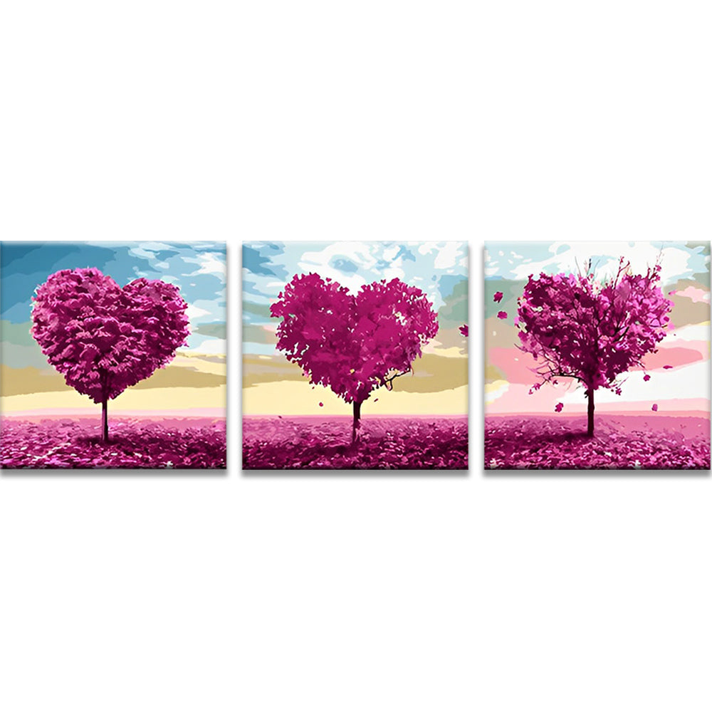 Three Purple Heart-Shaped Trees 3 Pack Paint By Numbers