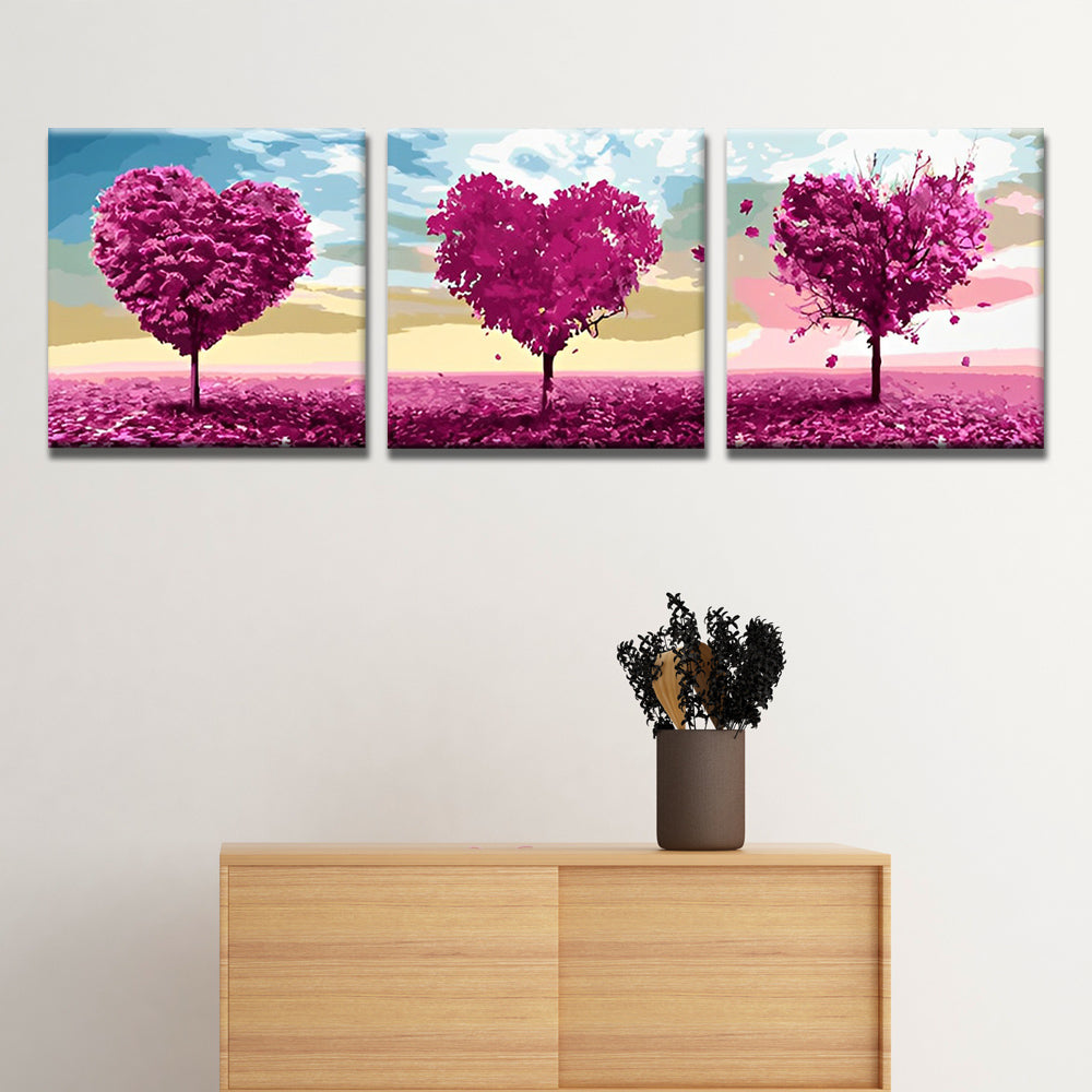 Three Purple Heart-Shaped Trees 3 Pack Paint By Numbers