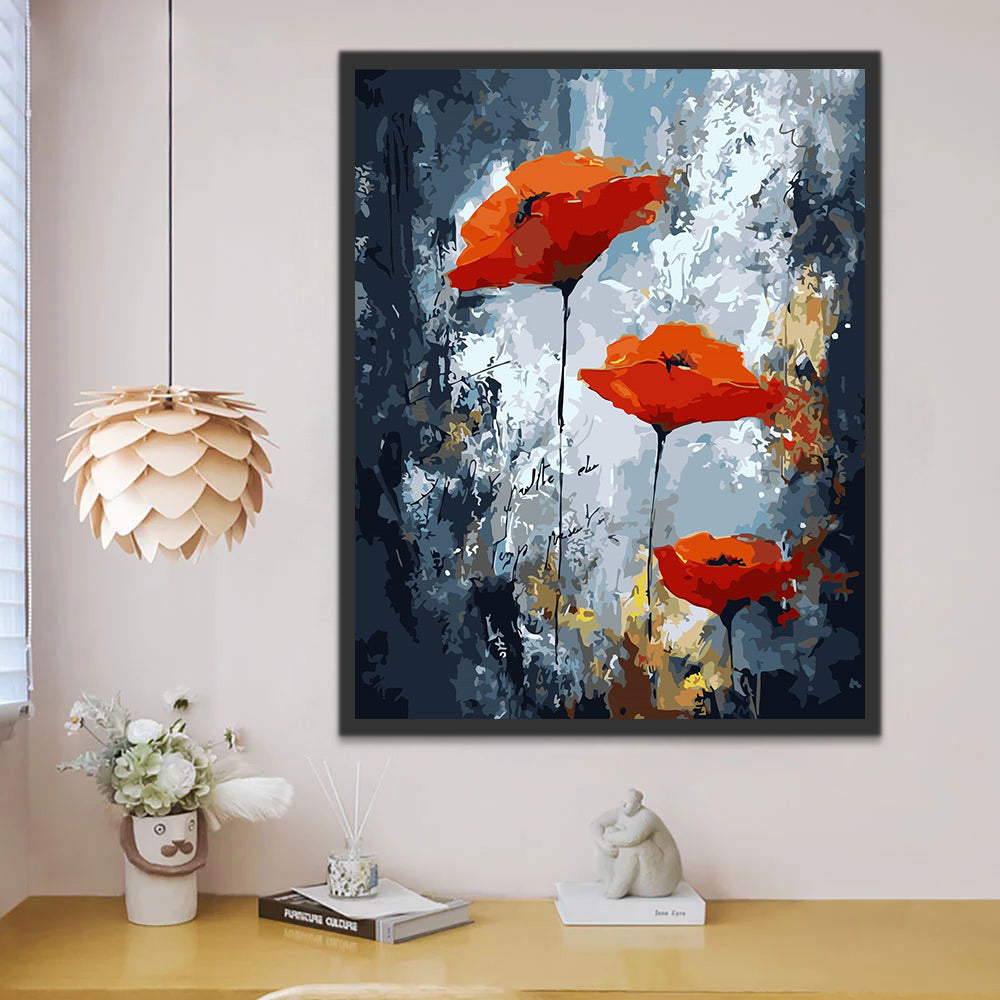 Three Red Poppies Paint by Numbers