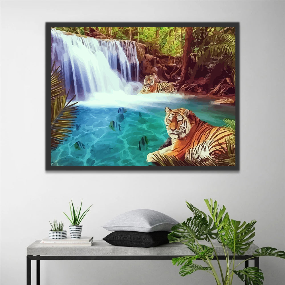 Tiger and Waterfall Paint by Numbers