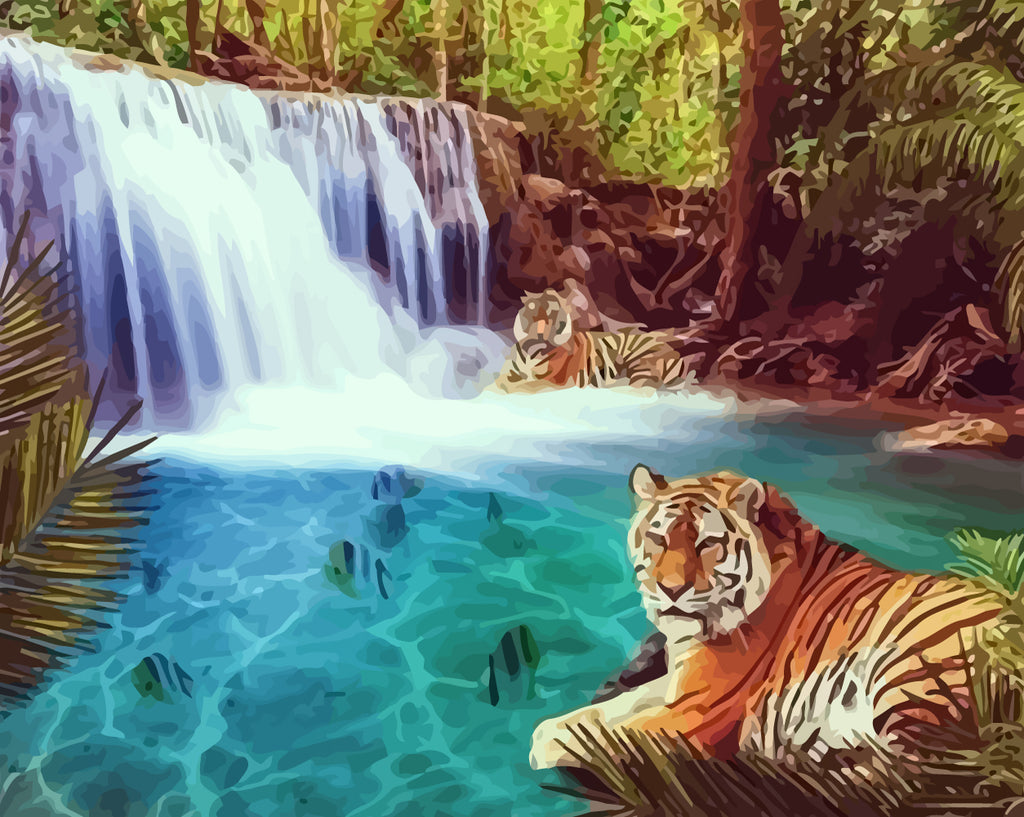 Tiger and Waterfall Paint by Numbers