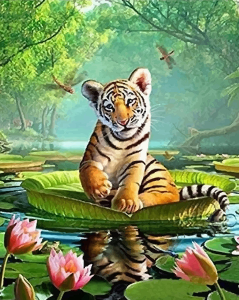 Tiger on Lotus Pond Paint by Numbers