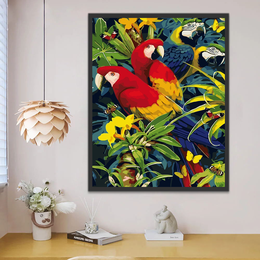 Tropical Parrots Paint by Numbers