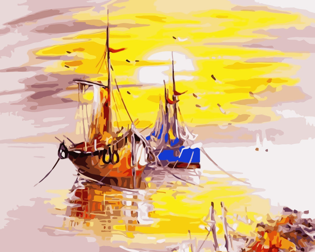 Two Boats at Sea Paint by Numbers