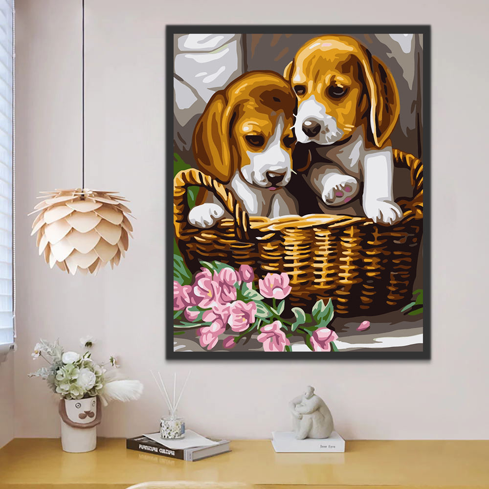 Two Dogs in Basket Paint by Numbers