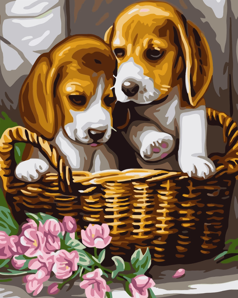 Two Dogs in Basket Paint by Numbers