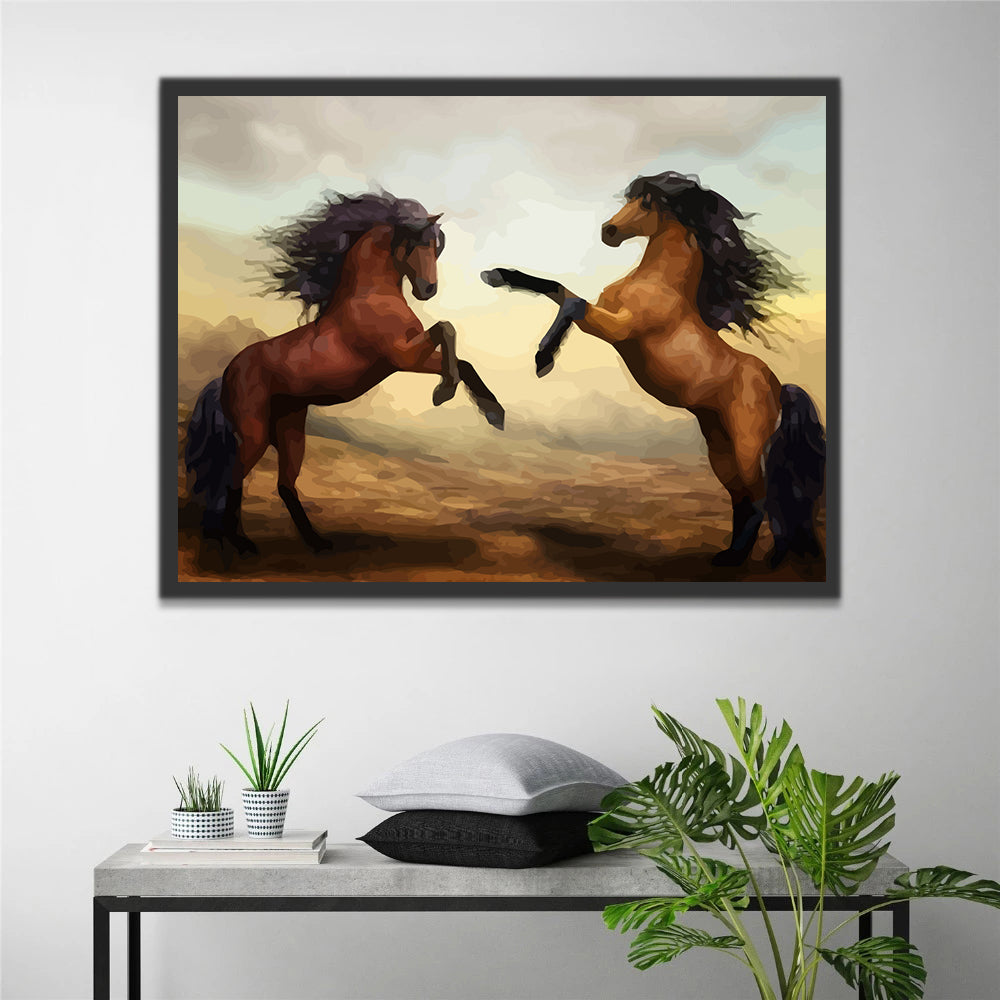 Two Horses Fighting Paint by Numbers