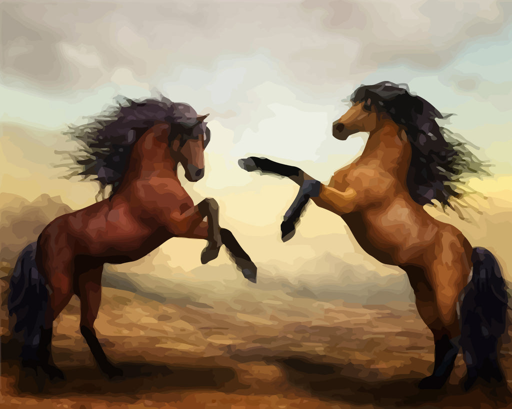 Two Horses Fighting Paint by Numbers